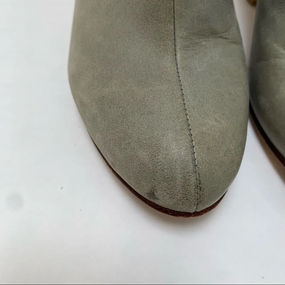Fortress of Inca Leather Booties Size 6 Ankle Boots Heel Buckles Gray Green